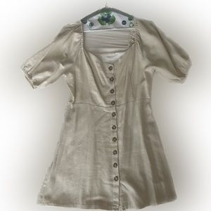 LUSH Linen Puff Sleeve Mini Dress